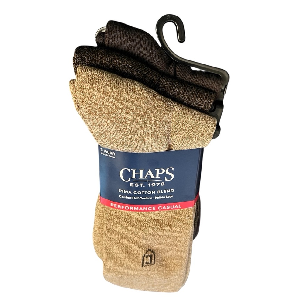 Chaps Men's Casual Socks - Pima Cotton Blend 3 Pack Performance Casual NWT!